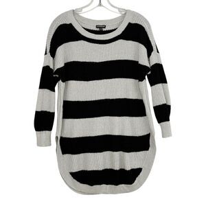 Express S Petite Black Gray Knit Sweater Dress Tunic 3/4 Sleeve High Low Hem